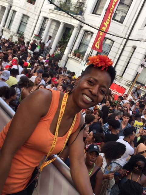 Linett Kamala at Notting Hill Carnival overseeing logistics and crowd safety at her sound system Disya Jeneration